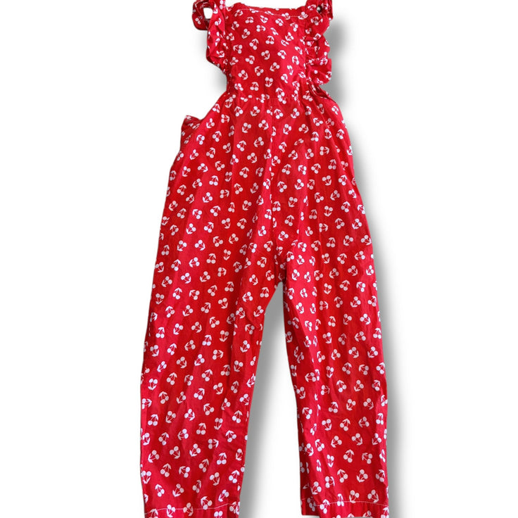Size 3 Smiling Button red tank jumpsuit with white cherries Default Title / 3 / Girl