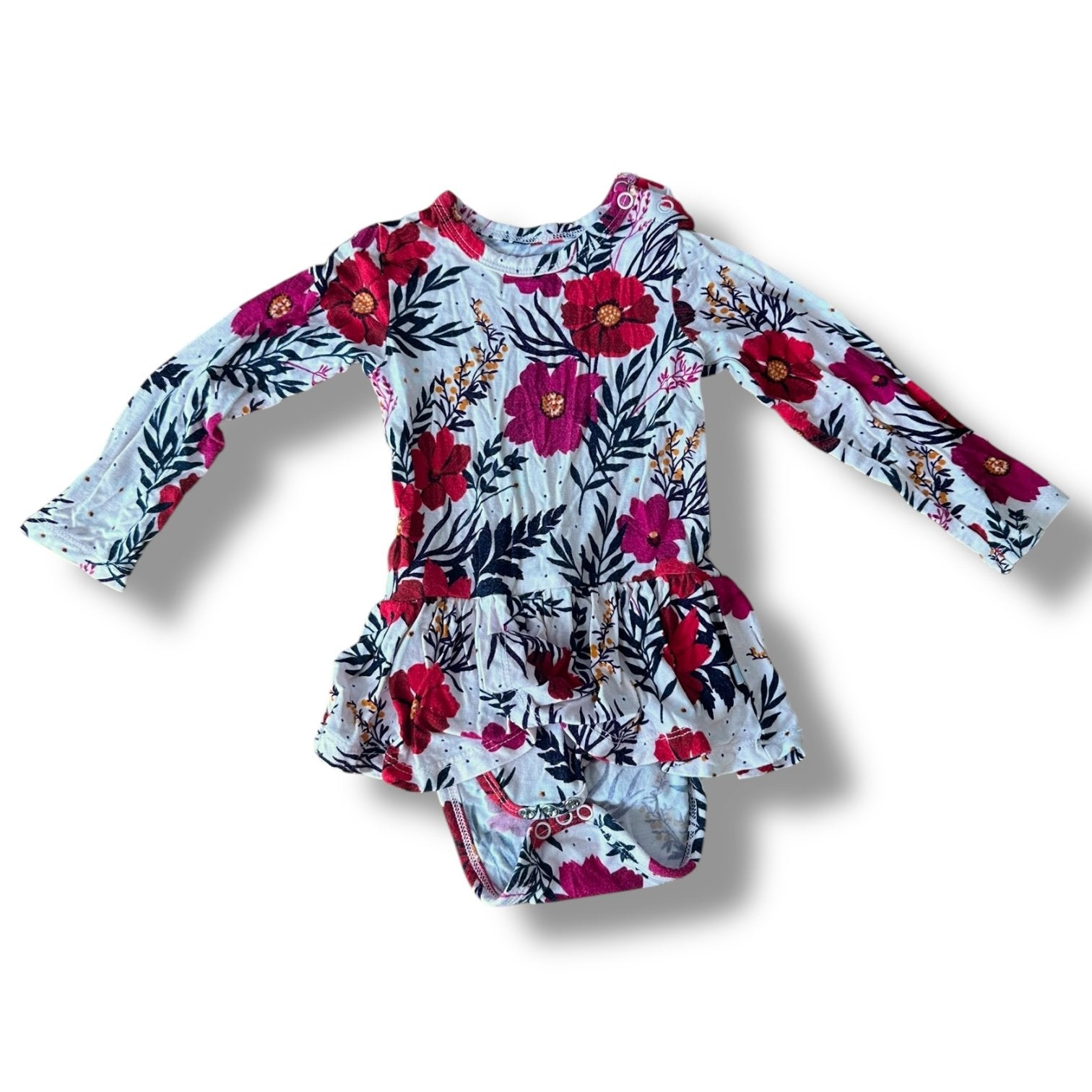 size 6-12 month Posh Peanut white long sleeve dress onesie with red flowers Default Title / 6-12 month / Girl