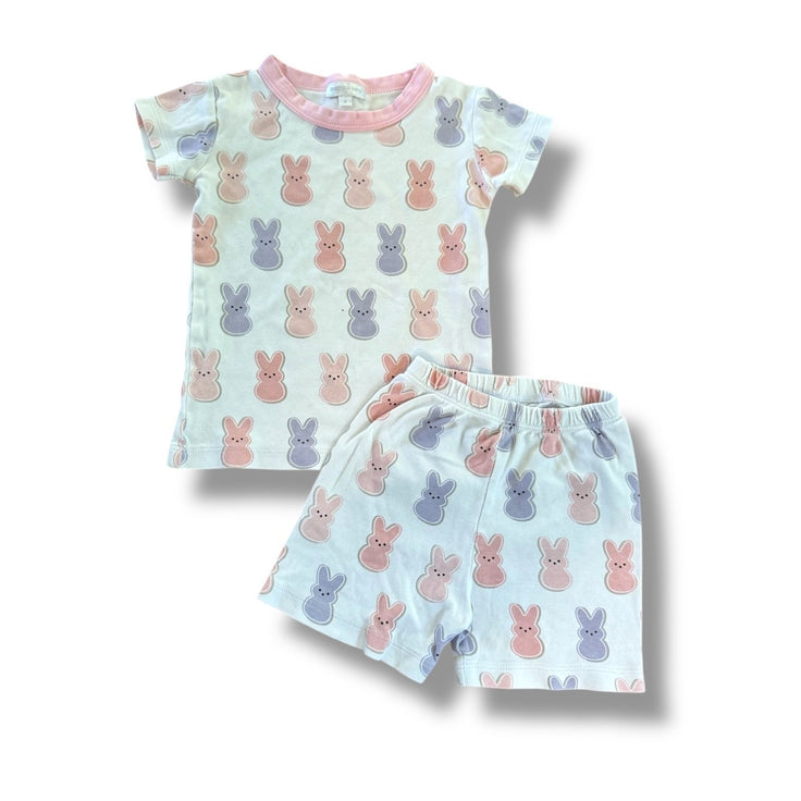 Size 3 Magnolia Baby white short pajamas with pink and lavender bunnies Default Title / 3 / Girl