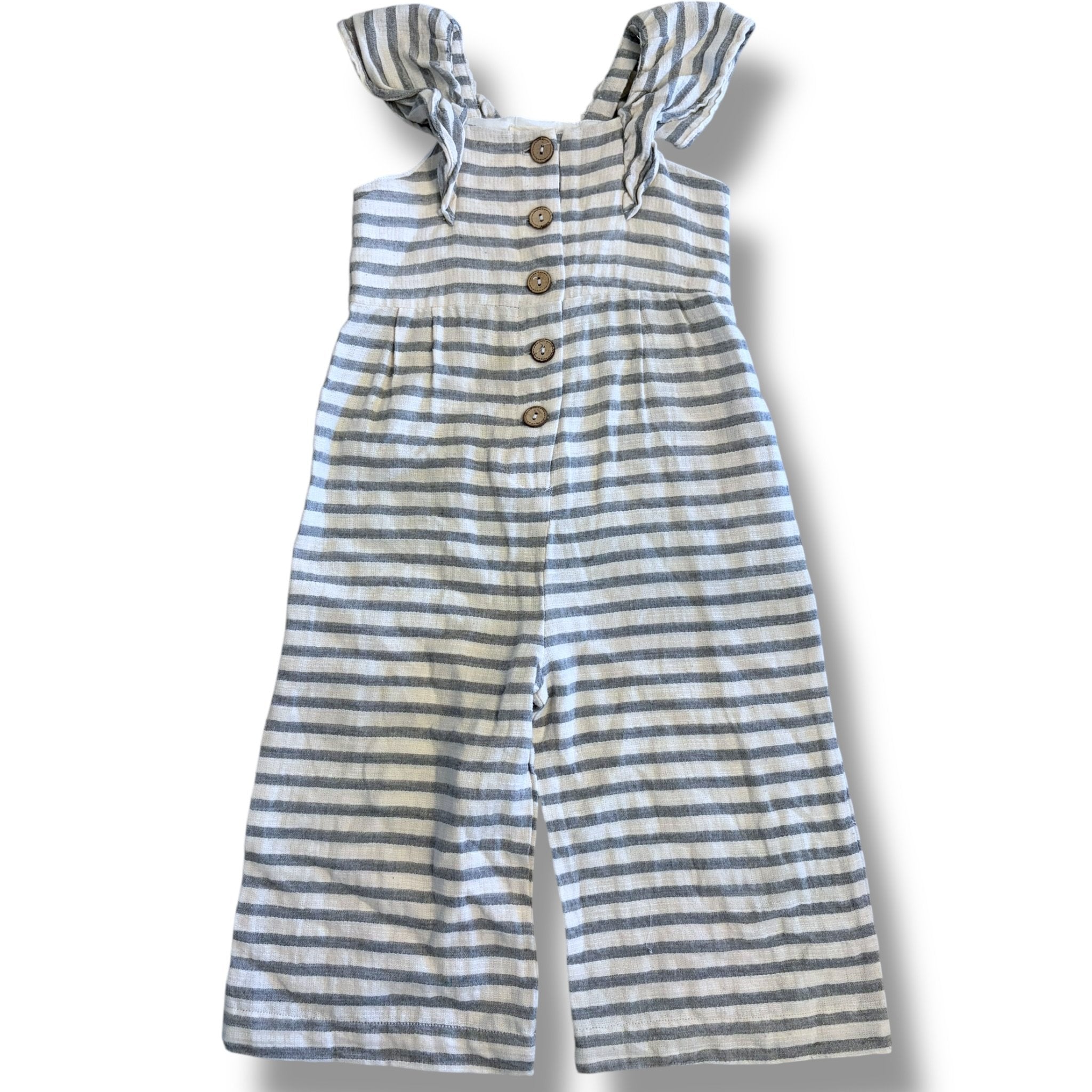 Size 4 Vignette gray and white striped tank romper with wooden buttons Default Title / 4 / Girl