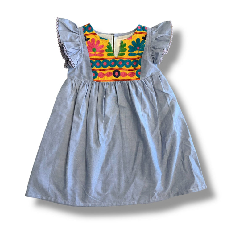 Size 3 Cheeni light blue chambray dress with colorful embroidery at neckline - NWT Default Title / 3 / Girl