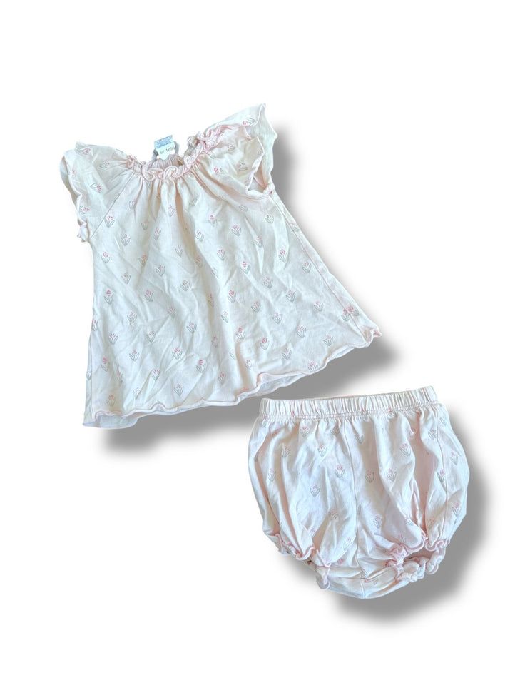 Size 6-9 Feather Baby light pink tunic with dark pink flowers and matching bloomers Default Title / 6-9 month / Girl