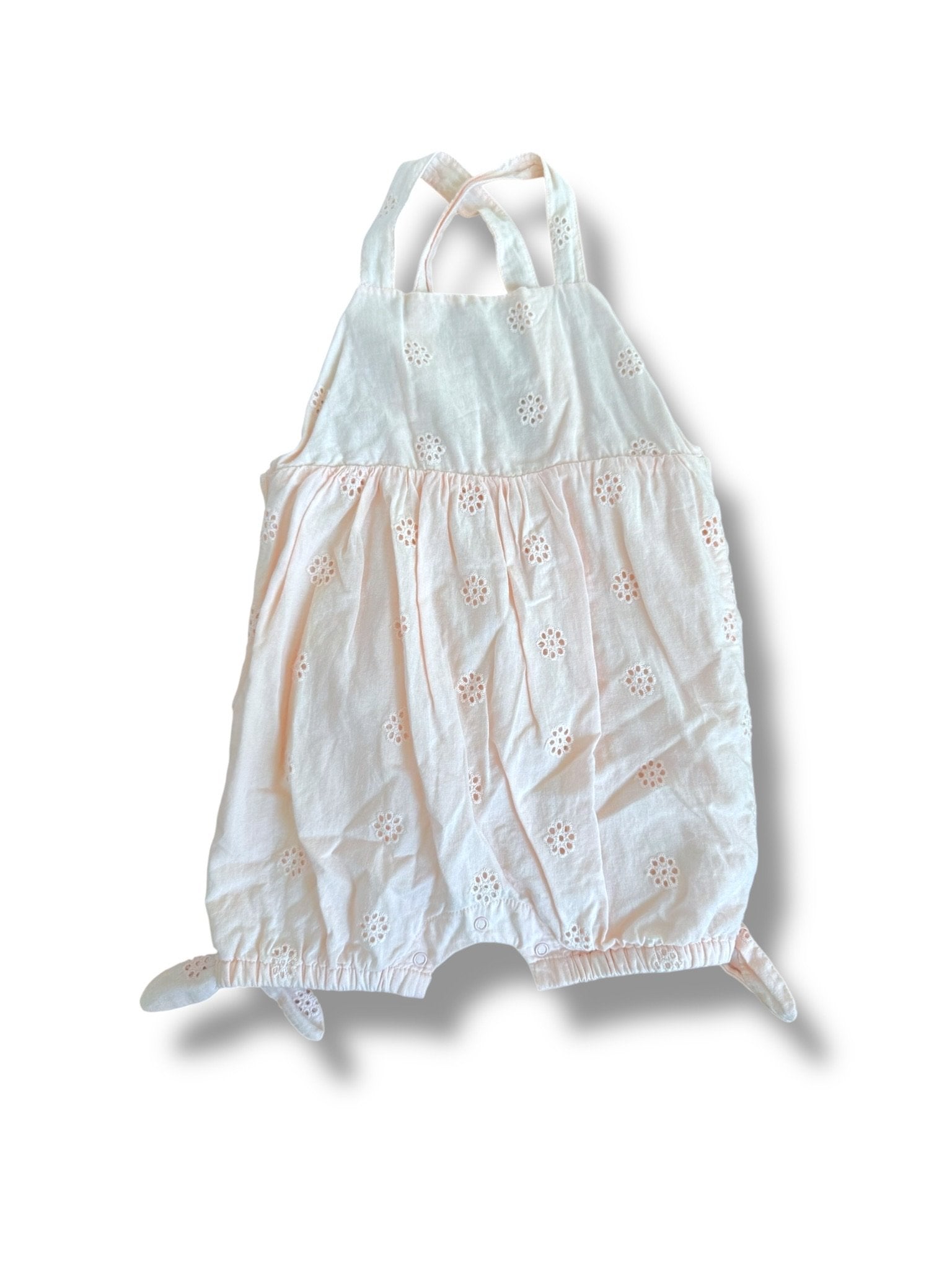 Size 12 month Nordstrom light pink romper with eyelet flowers and criss cross straps Default Title / 12 / Girl