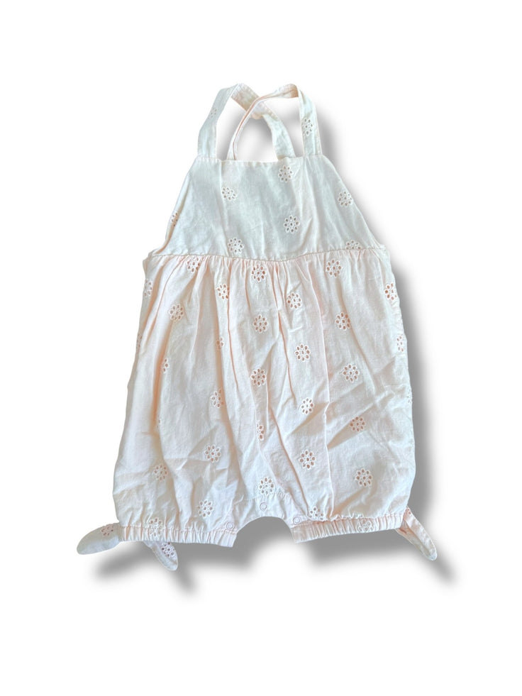 Size 12 month Nordstrom light pink romper with eyelet flowers and criss cross straps Default Title / 12 / Girl