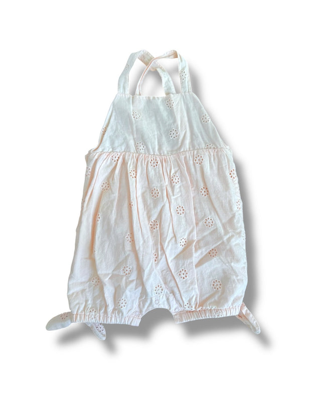 Size 12 month Nordstrom light pink romper with eyelet flowers and criss cross straps Default Title / 12 / Girl