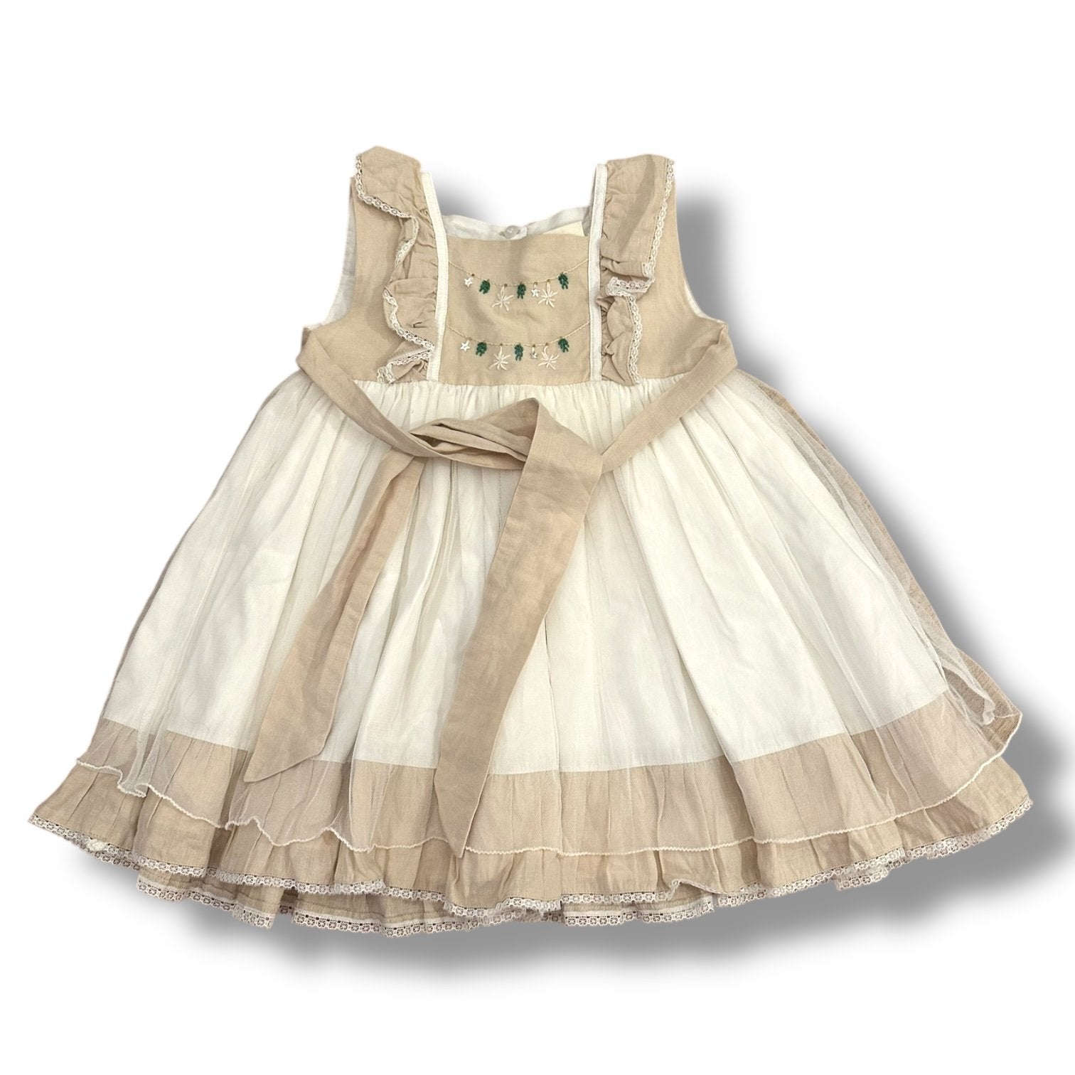 Size 3 Well Dressed Wolf white and tan tank dress with embroidered ornaments/holly Default Title / 3 / Girl