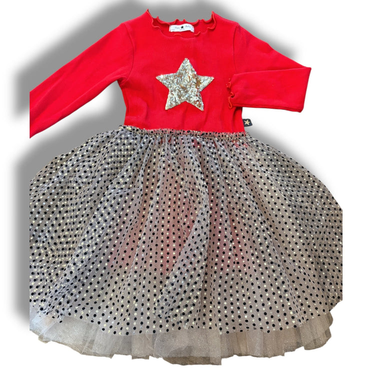 Size 2 Petite Hailey red top, tulle skirt dress with gold sparkles/star Default Title / 2 / Girl