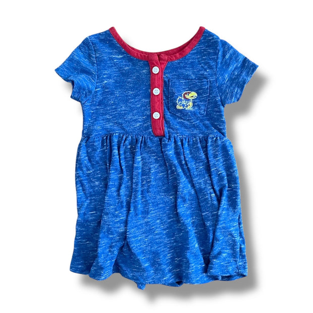 Size 6-12 month blue jayhawk dress onesie with red trim Default Title / 6-12 month / -