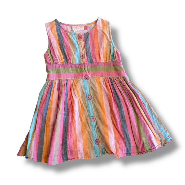Size 3 Pink Chicken orange/pink/teal vertical stripe dress with glitter pink buttons down the front Default Title / 3 / Girl