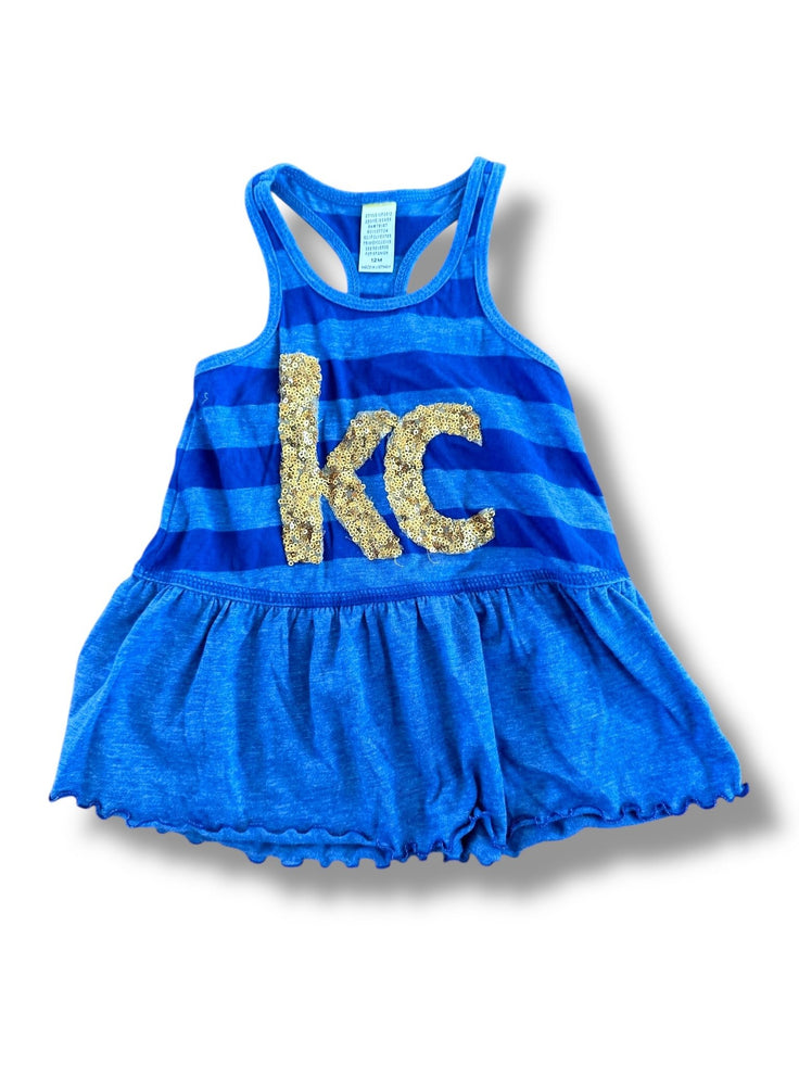 Size 12 month blue tank tunic with gold sequin 'KC' Default Title / 12 / -