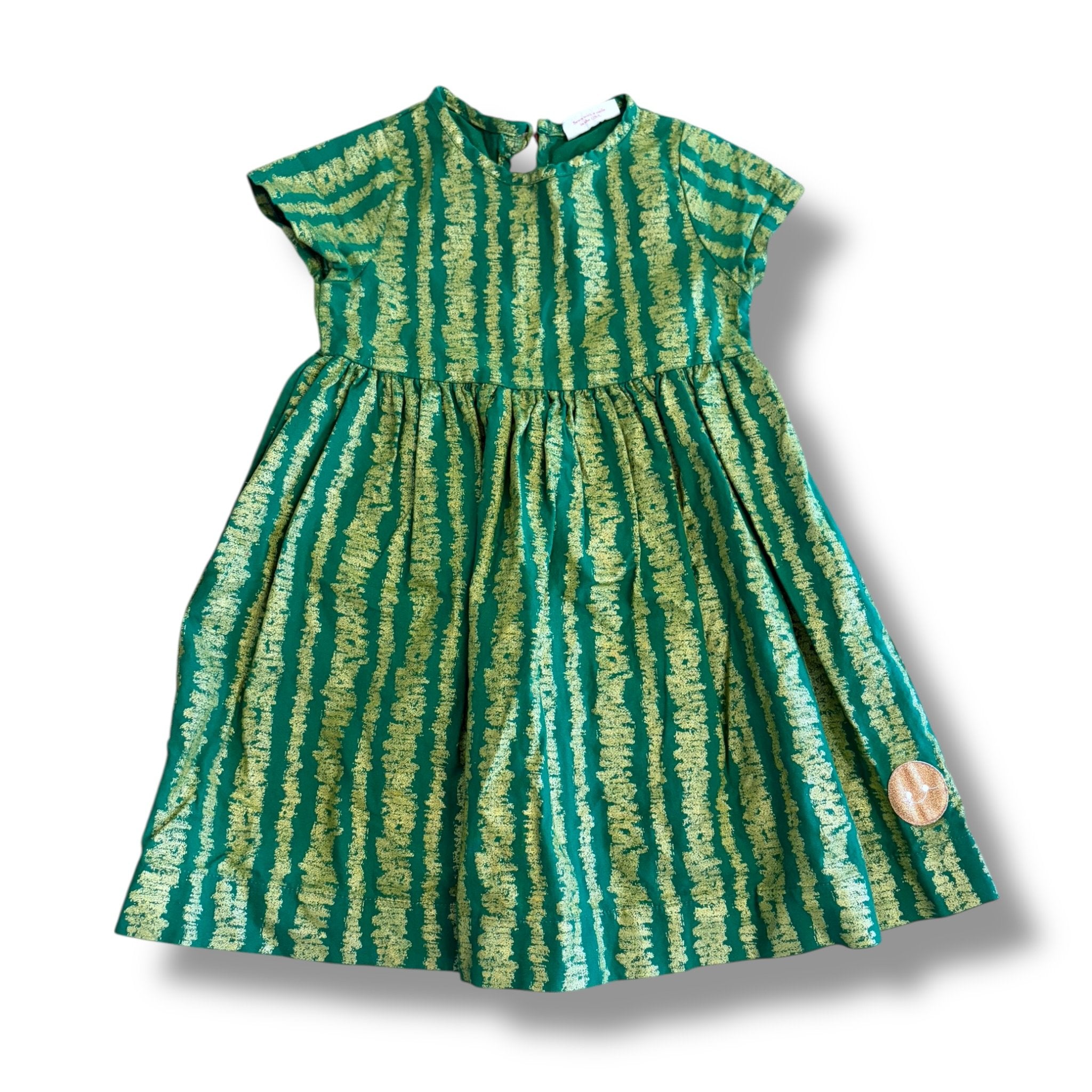 Size 5 Smiling Button green and metallic short sleeve dress Default Title / 5 / Girl