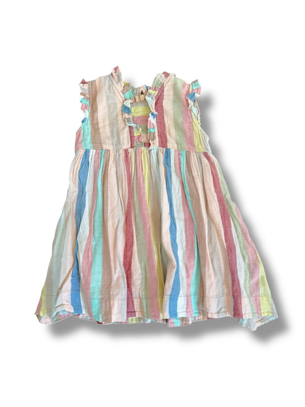 Size 12-18 month Pink Chicken earth tone pink, peach, blue, yellow stripe dress Default Title / 12-18 month / Girl