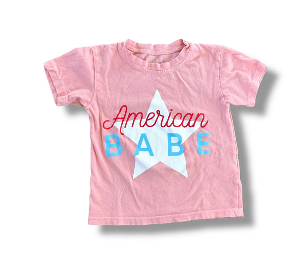 Size 12-18 month Elizabeth + Faith pink tee with 'American Babe' Default Title / 12-18 month / Girl