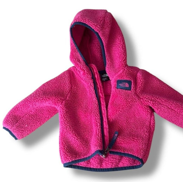 Size 6-12 month North Face pink fleece zip up jacket with blue trim (wear) Default Title / 6-12 month / Girl