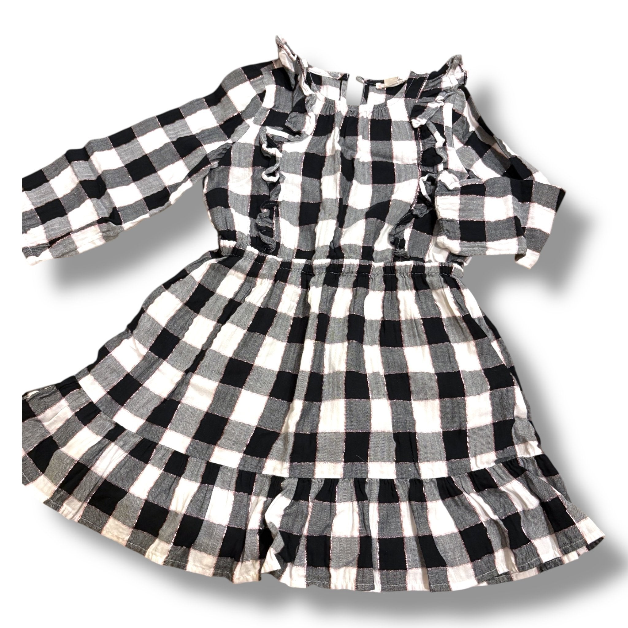 Size 7 Crewcuts black and white checkered dress with gold threading Default Title / 7 / Girl
