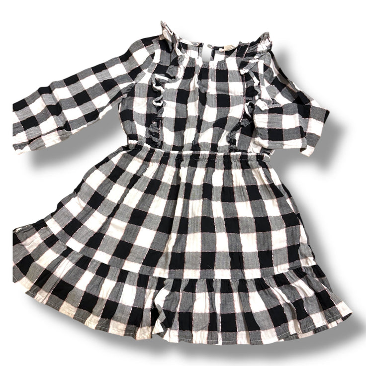 Size 7 Crewcuts black and white checkered dress with gold threading Default Title / 7 / Girl