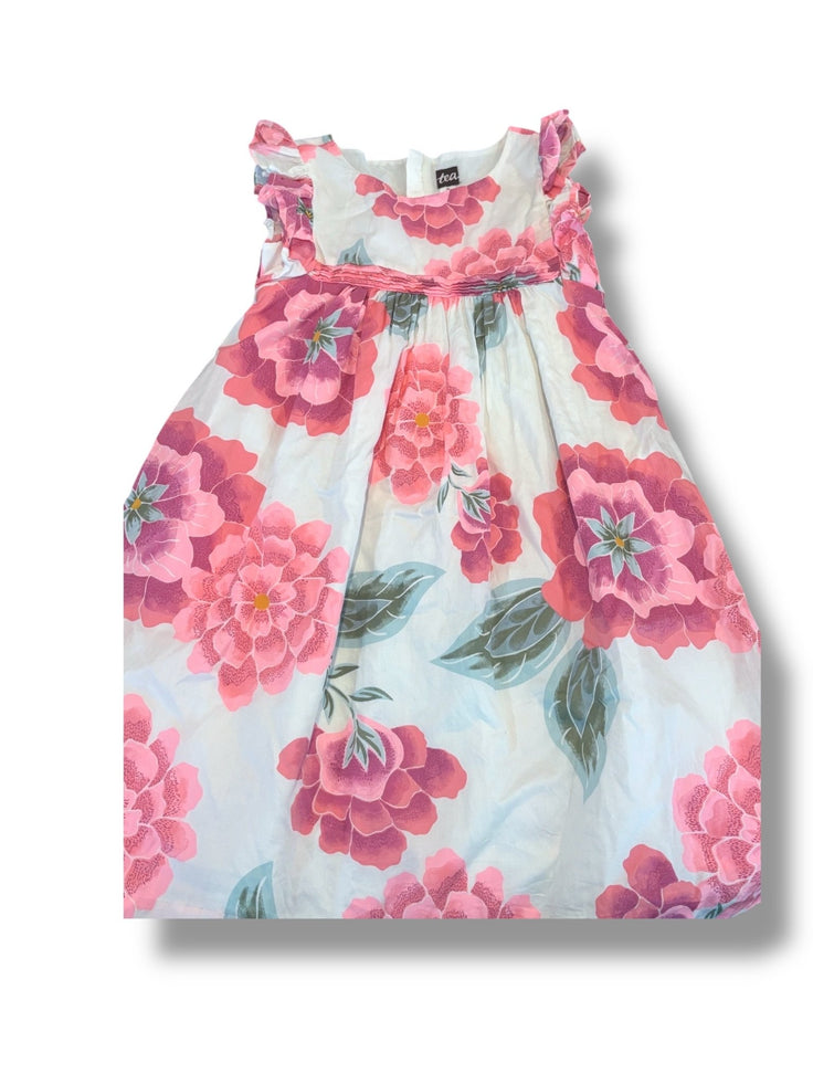 Size 10 Tea Collection structured cotton dress w/ neon pink/purple/sage florals Default Title / 10 / Girl