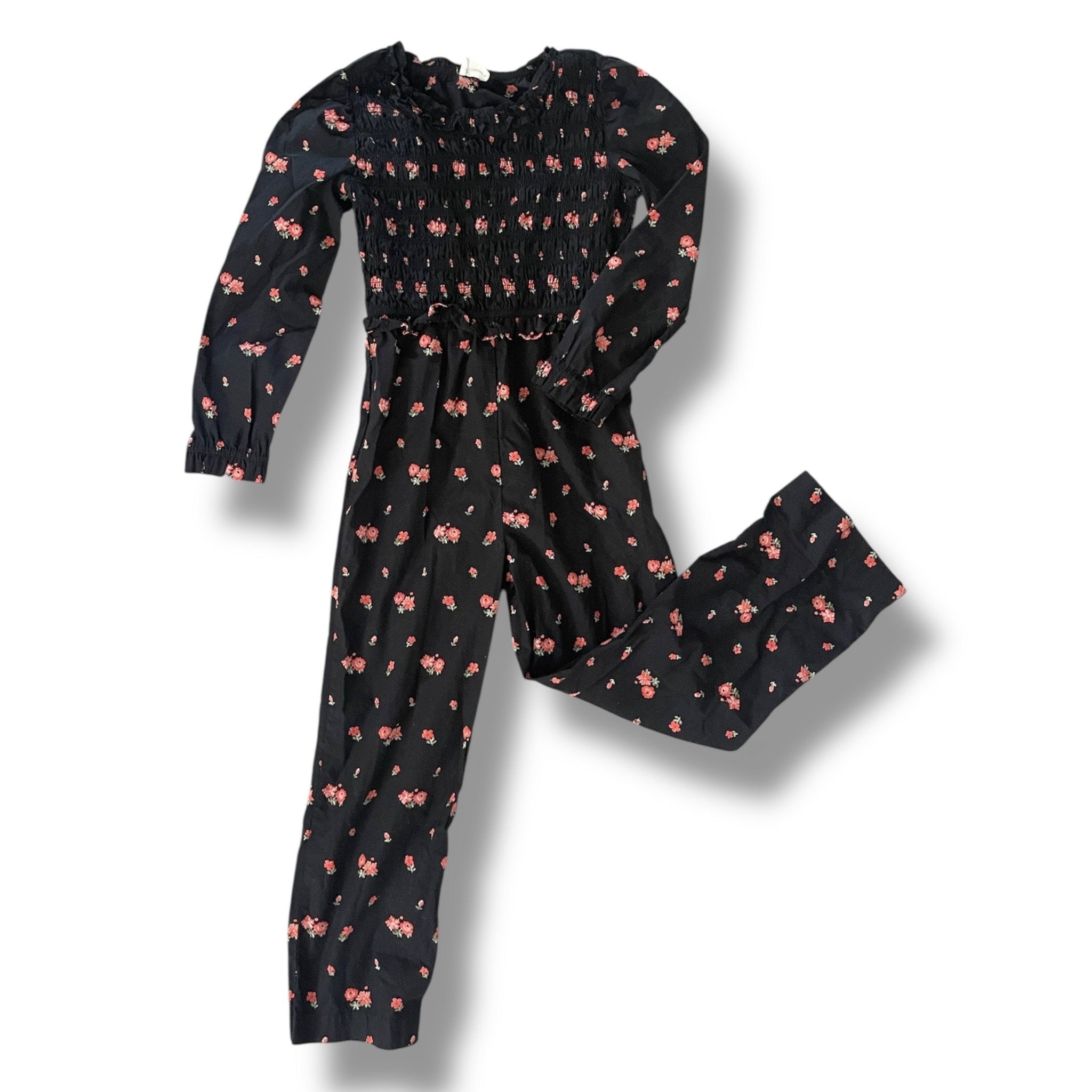 Size 10 Crewcuts black floral jumpsuit with smocked chest Default Title / 10 / Girl