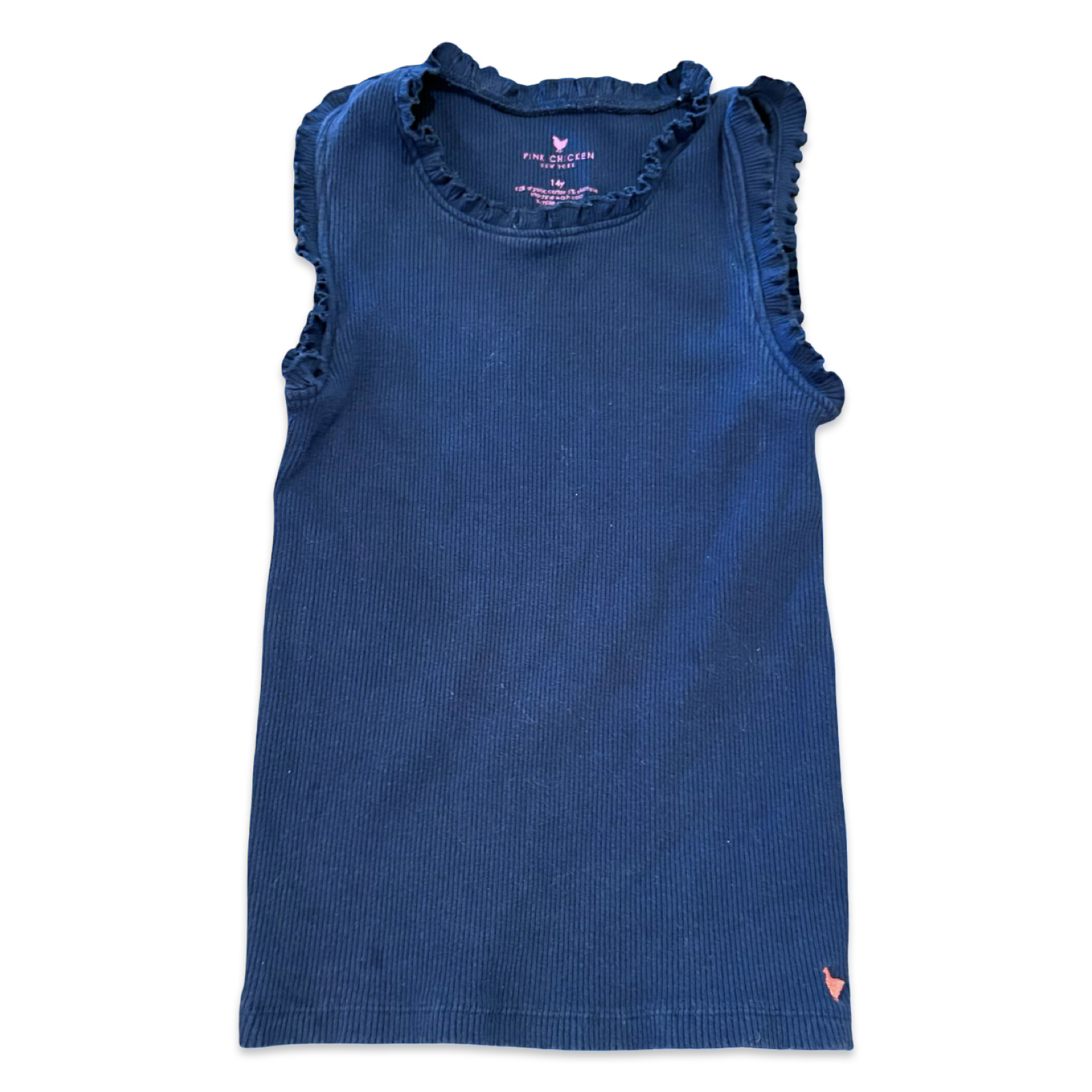 Size 14 Pink chicken navy ribbed tank Default Title / 14 / Girl