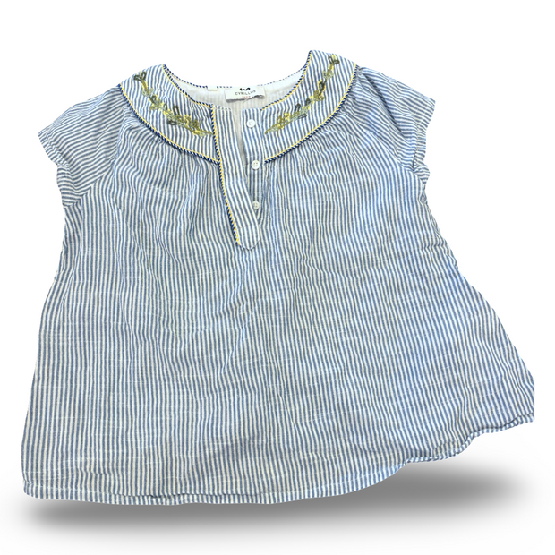Size 8 Cyrillus blue/white stripe top with green embroidery on collar, blue/white trim Default Title / 8 / Girl