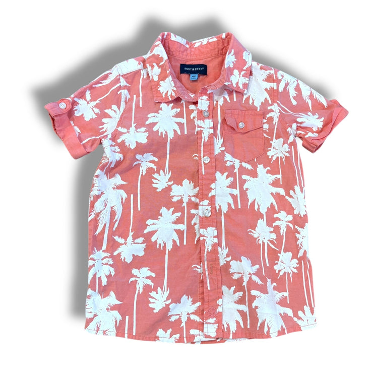 Size 4 Andy and evan pink palm tree button up short sleeve shirt Default Title / 4 / Boy