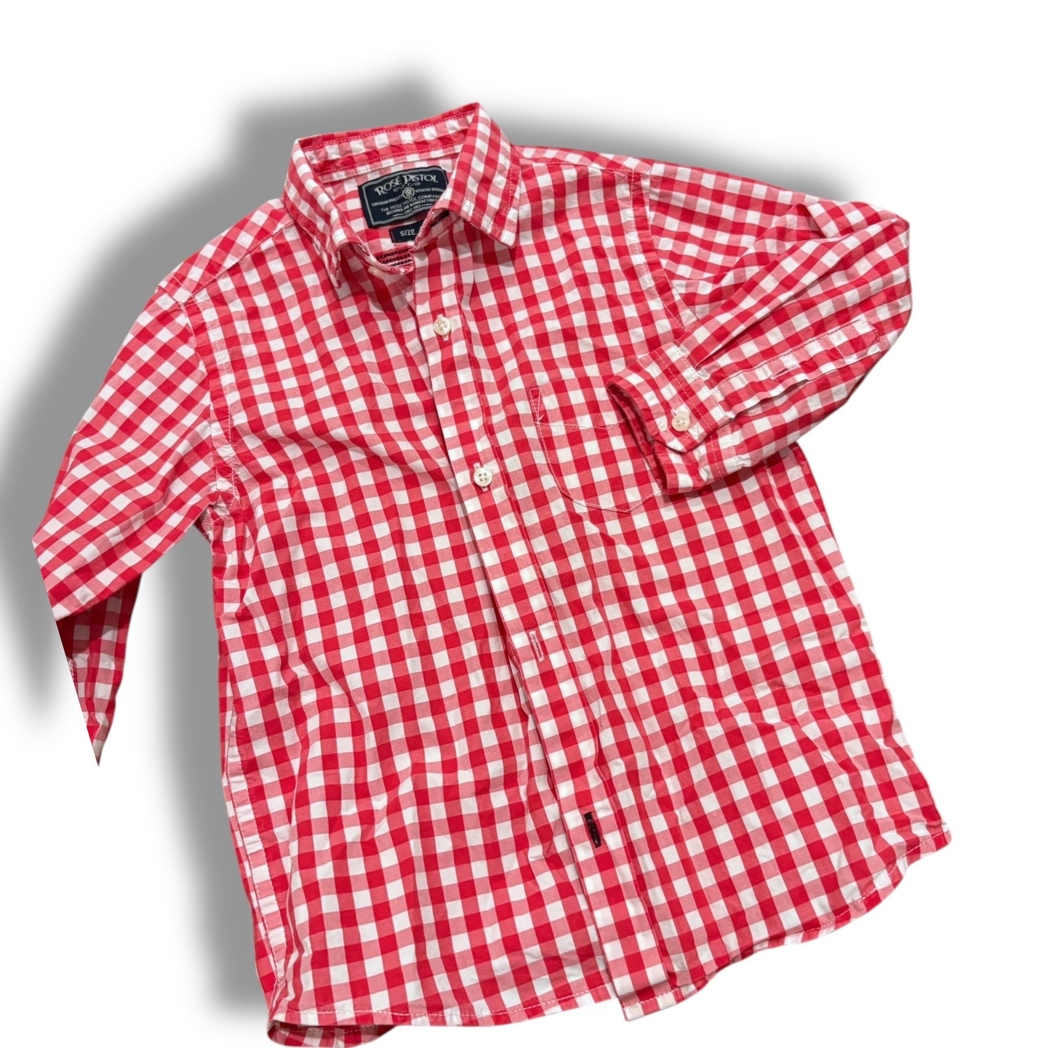 Size 4-5 Rose pistol red/white check button up Default Title / 5-Apr / Boy