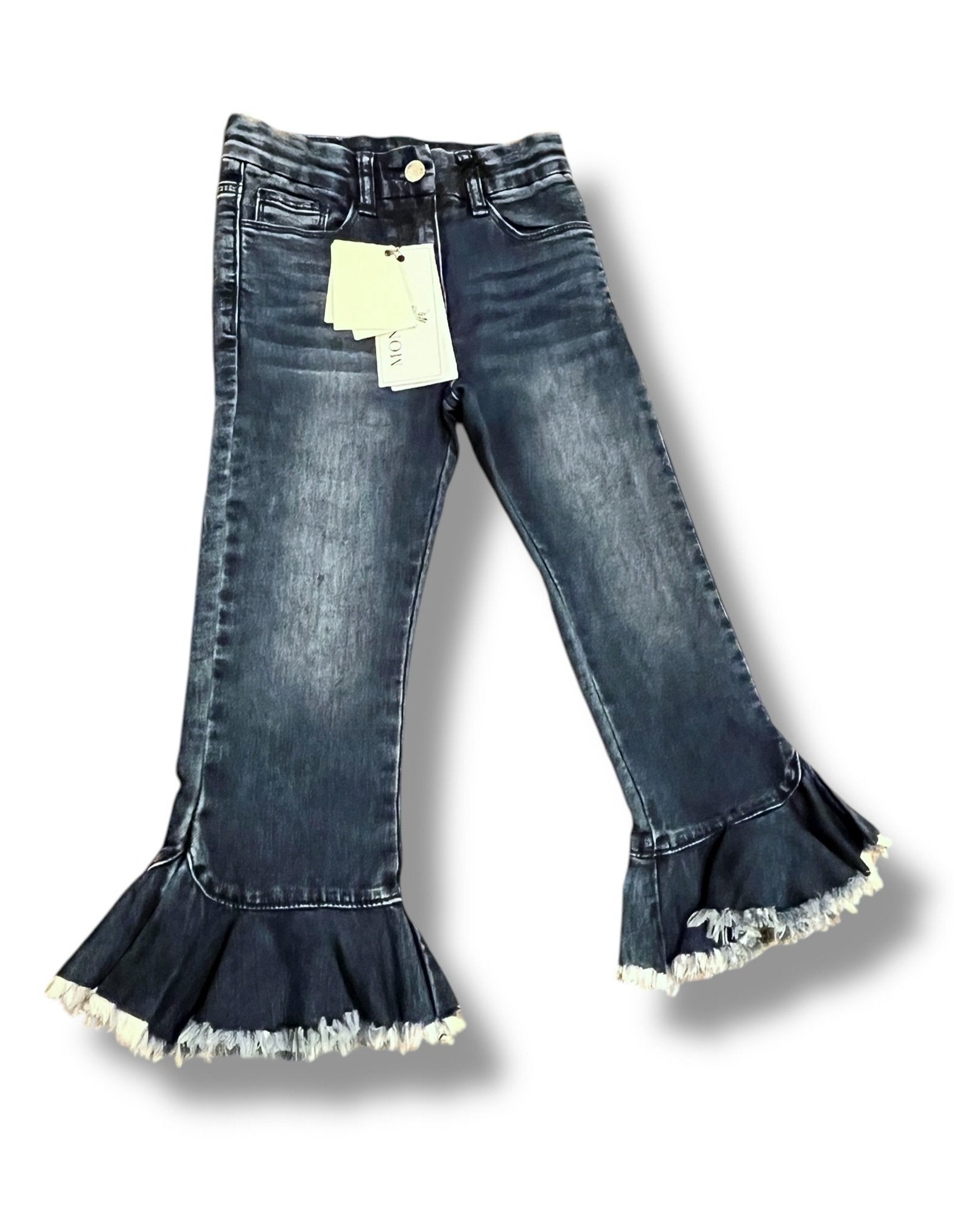 Size 8 Monnalisa bell hem, frayed jeans, NWT, sequin bunny on back Default Title / 8 / Girl