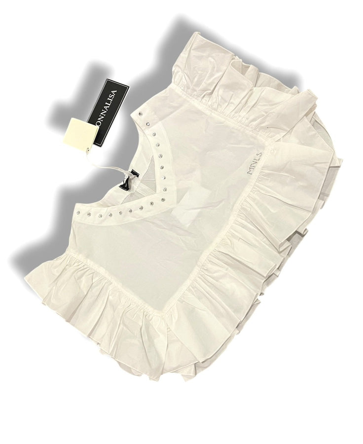 Size 8 Monnalisa white cropped ruffle edge tank with gem embellishments, NWT Default Title / 8 / Girl
