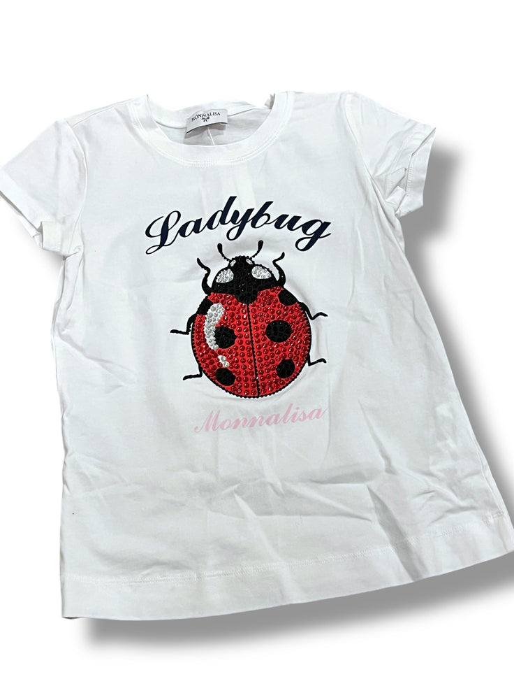 Size 8 Monnalisa white tee with sequin lady bug Default Title / 8 / Girl