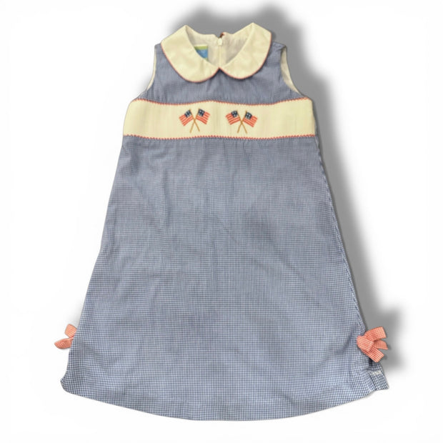 SIze 6 Velani blue and white gingham with smocked American flags Default Title / 6 / Girl