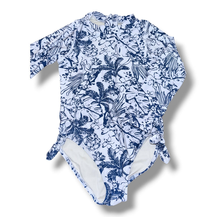 Size 5 Shadecritters white rashguard suit w/ navy palm tree pattern Default Title / 5 / Girl
