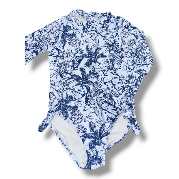 Size 5 Shadecritters white rashguard suit w/ navy palm tree pattern Default Title / 5 / Girl