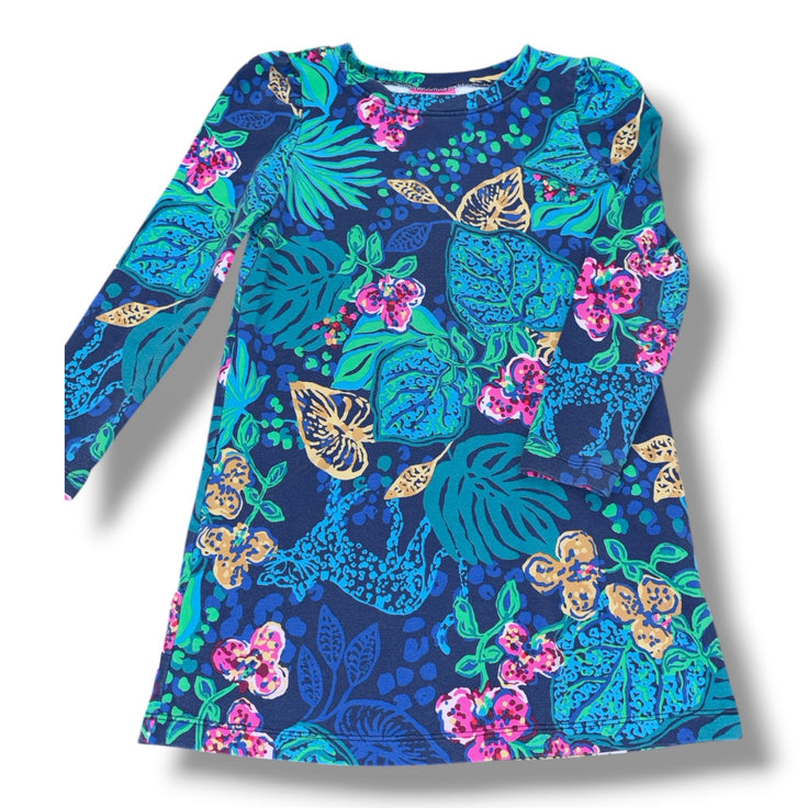 Size 4-5 Lilly Pulitzer navy/teal/pink/tan floral long-sleeve knit dress Default Title / 5-Apr / Girl