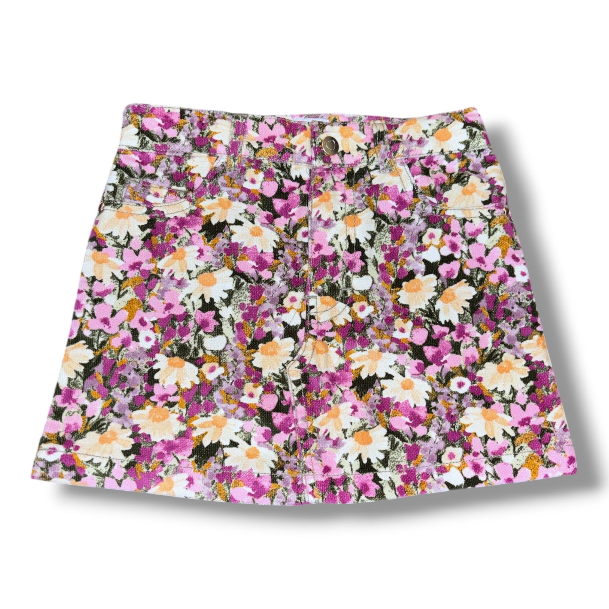 Size 5 Mayoral purple/cream/black floral fine corduroy skirt Default Title / 5 / Girl