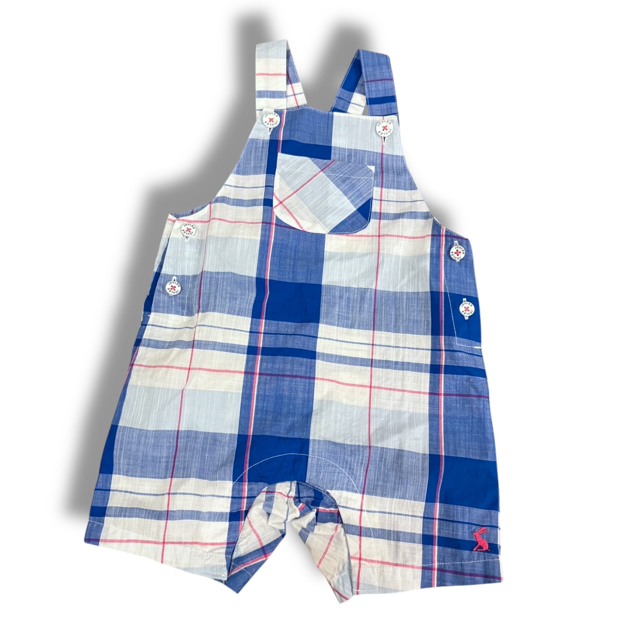 Size 9-12 month Joules blue/white and pink plaid shortall Default Title / 9-12 month / Boy