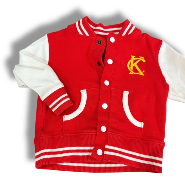 Size 3-6 month Red/white, yellow KC knit varsity jacket Default Title / 3-6 month / -
