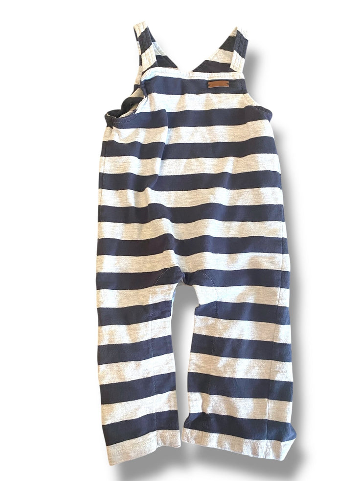 Size 9-12 month Mudpie navy and gray striped long romper Default Title / 9-12 month / Boy