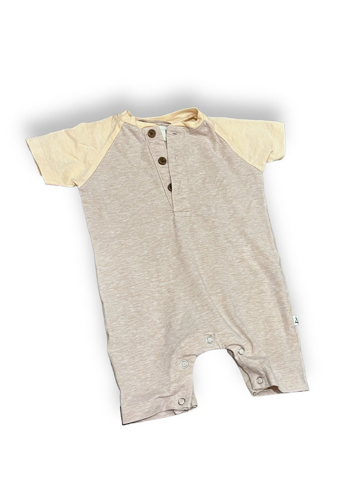Size 3-6 month Me and Henry beige shortall with light orange sleeves Default Title / 3-6 month / Boy