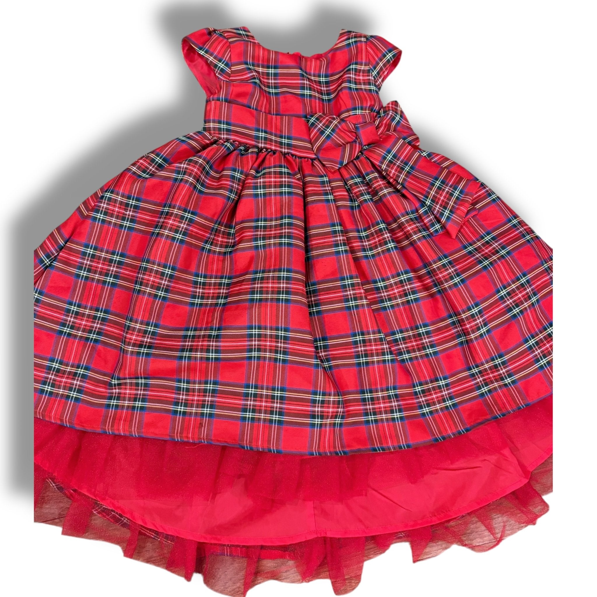 Size 3 Special editions red tartan plaid silk dress with tulle underlay Default Title / 3 / Girl
