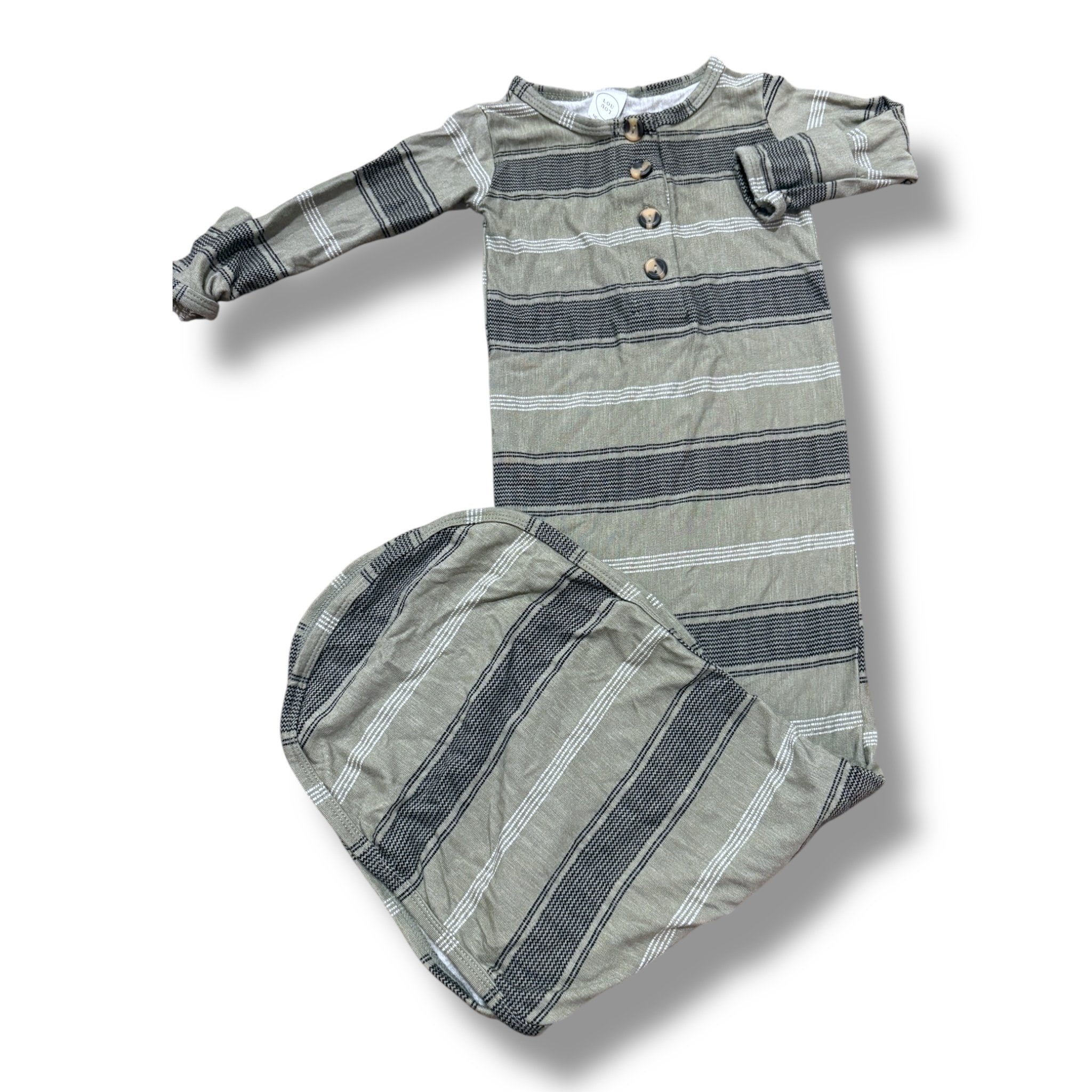 Size newborn Lou Lou green with black and white thin stripe sleep gown Default Title / Newborn / Boy
