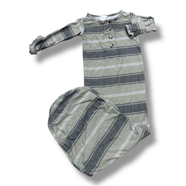 Size newborn Lou Lou green with black and white thin stripe sleep gown Default Title / Newborn / Boy