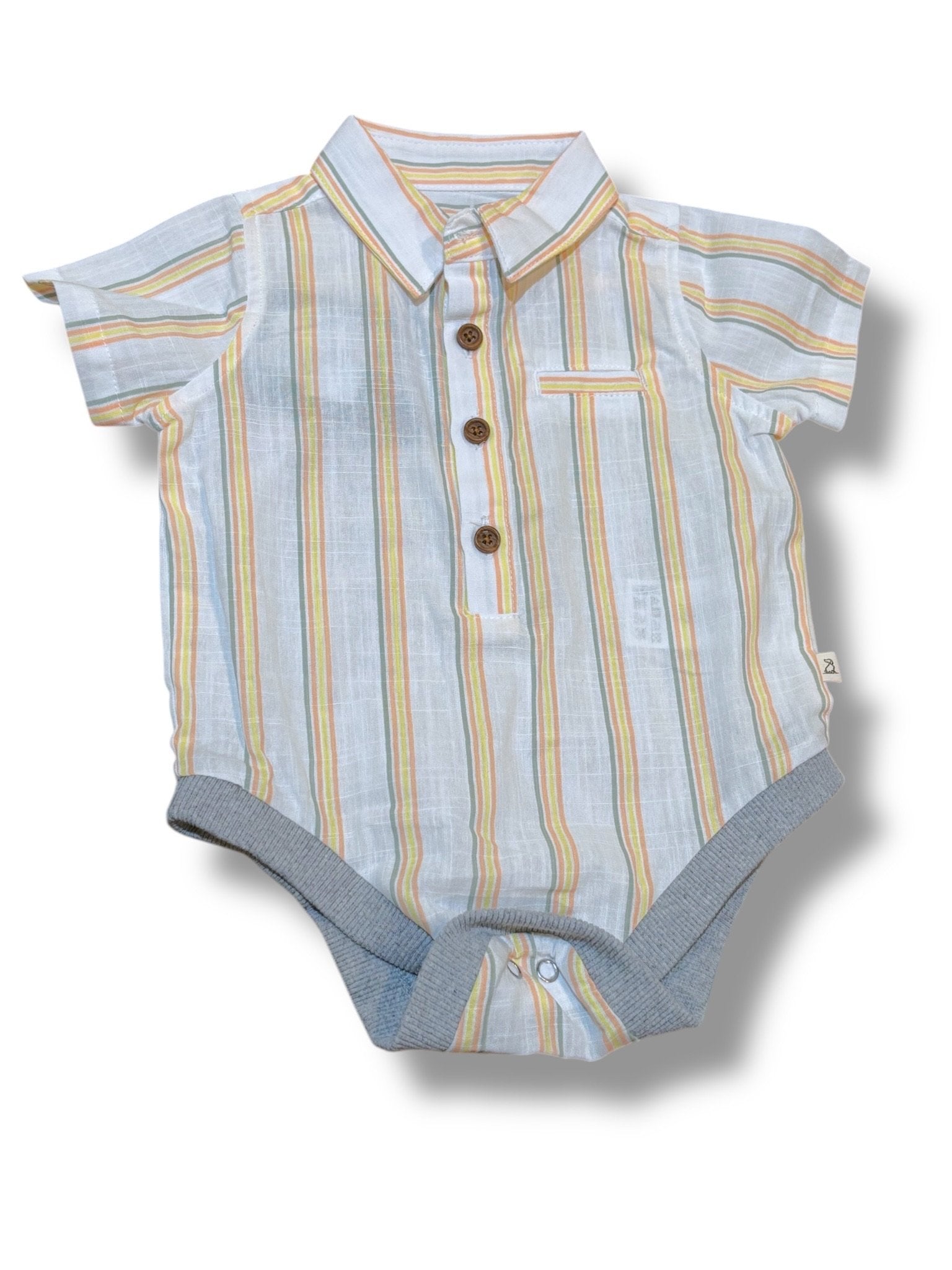 Size 3-6 month Me & Henry sage/yellow/orange woven collared onesie Default Title / 3-6 month / Boy