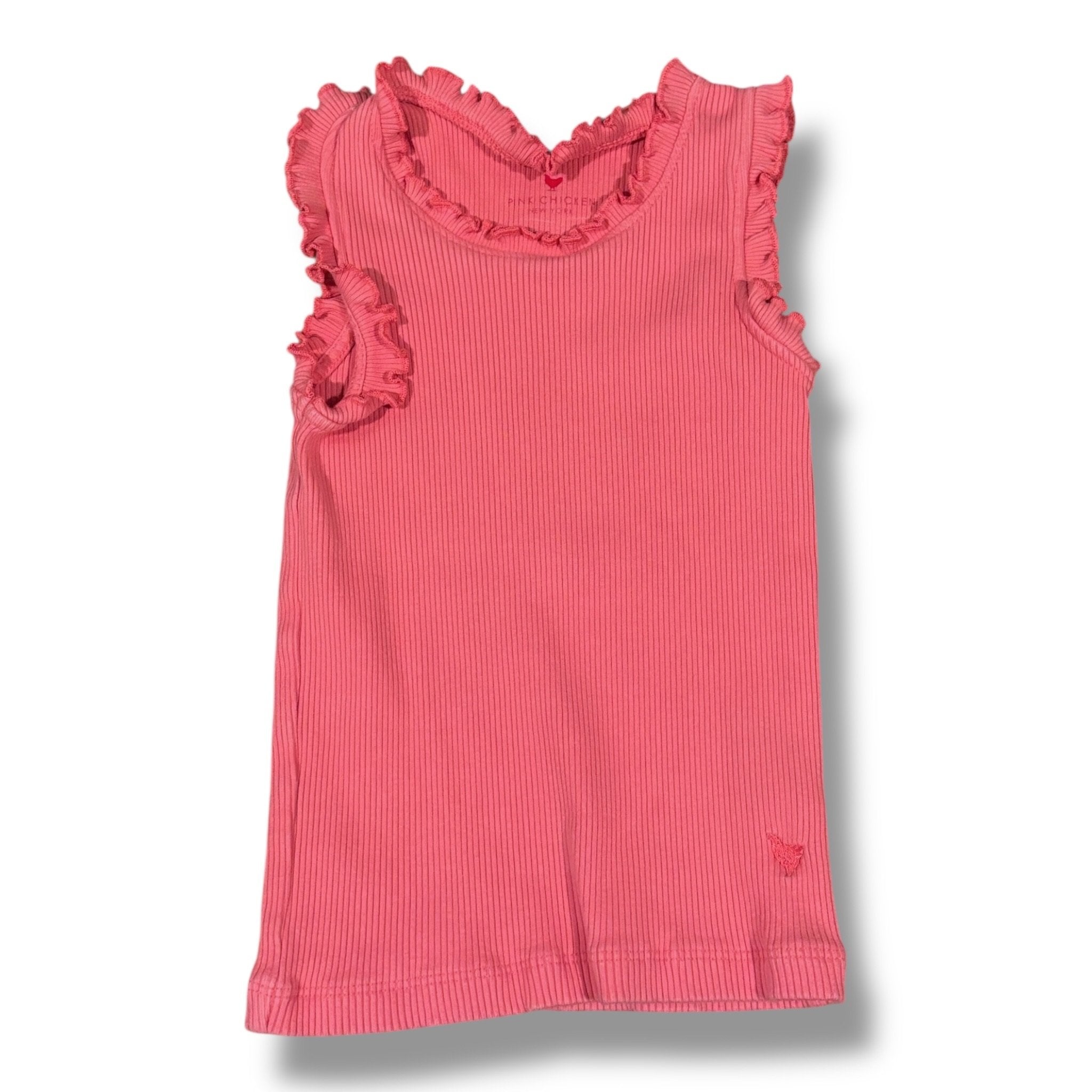Size 5 Pink Chicken pink ribbed tank w/ ruffle at sleeves/collar Default Title / 5 / Girl