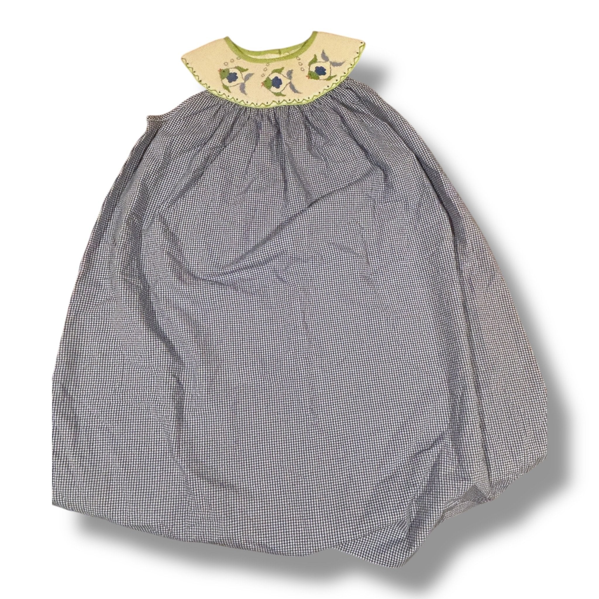 Size 4/5 Castles & Crowns blue/white gingham smocked bishop dress w/ lime/blue fish Default Title / 5-Apr / Girl