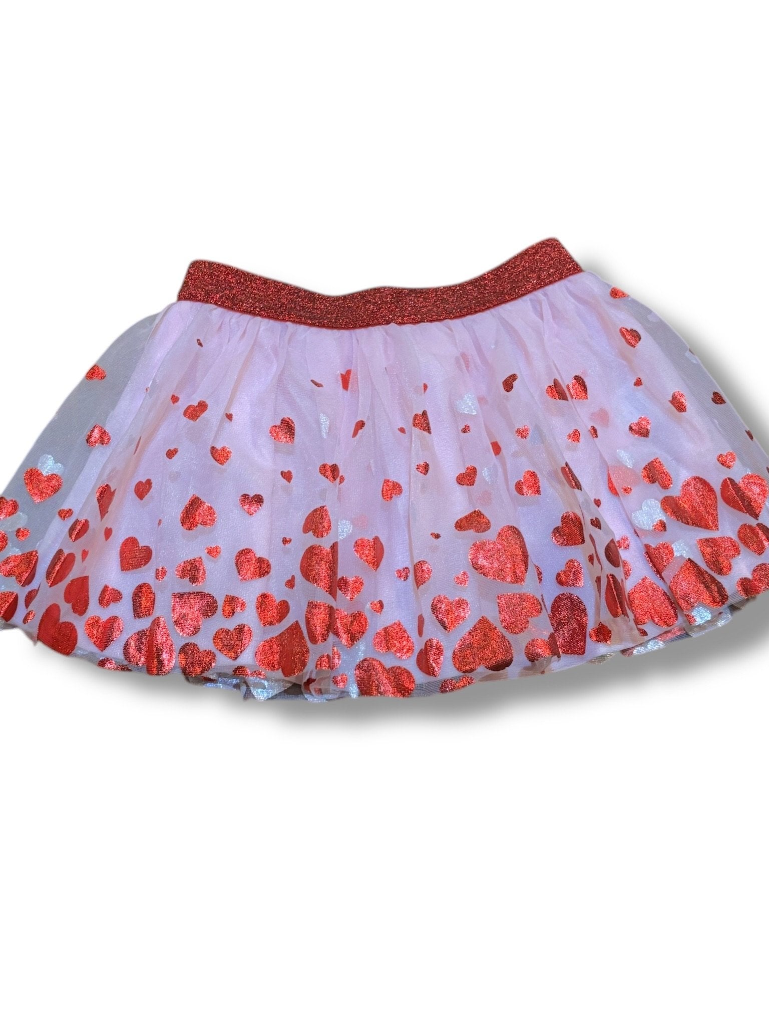 Size 2T Way to Celebrate pink tule skirt with shiny red hearts/waist band Default Title / 2 / Girl