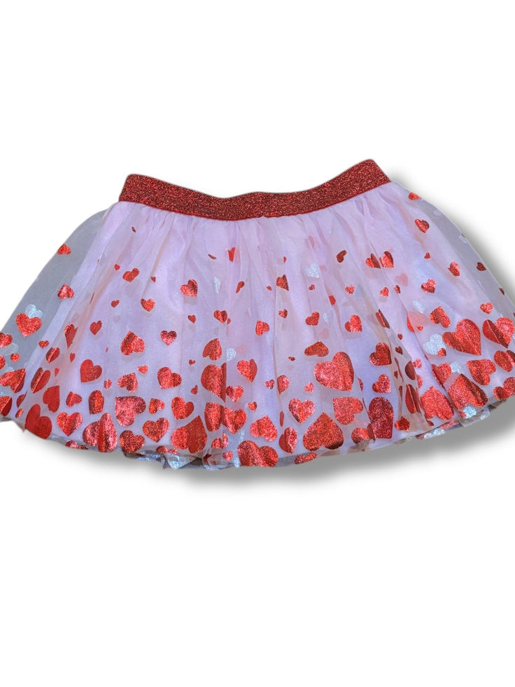 Size 2T Way to Celebrate pink tule skirt with shiny red hearts/waist band Default Title / 2 / Girl