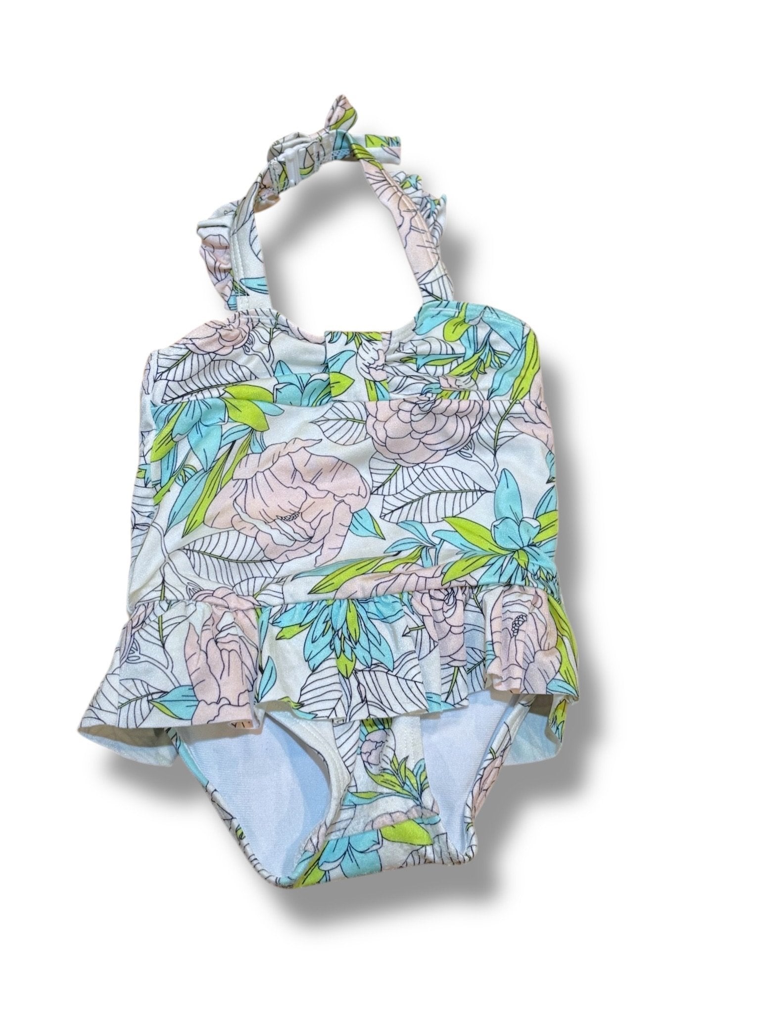 Size 6-12 month Janie and Jack pastel tropical flowers halter-top swimsuit Default Title / 6-12 month / Girl