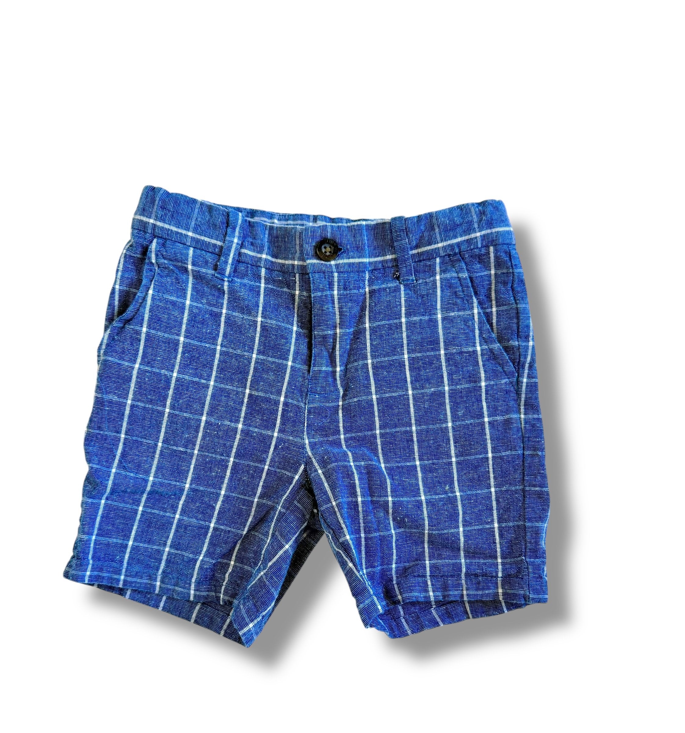 Size 4 Janie and Jack blue and white plaid linen blend shorts Default Title / 4 / Boy
