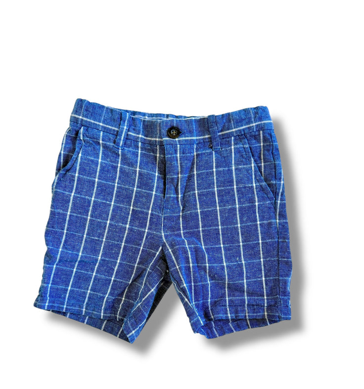 Size 4 Janie and Jack blue and white plaid linen blend shorts Default Title / 4 / Boy