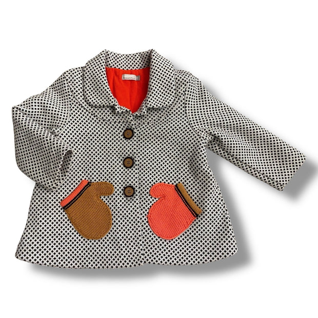 Size 18 month Catimini black and white cotton blazer with orange lining and orange mitten pockets Default Title / 18 month / Girl